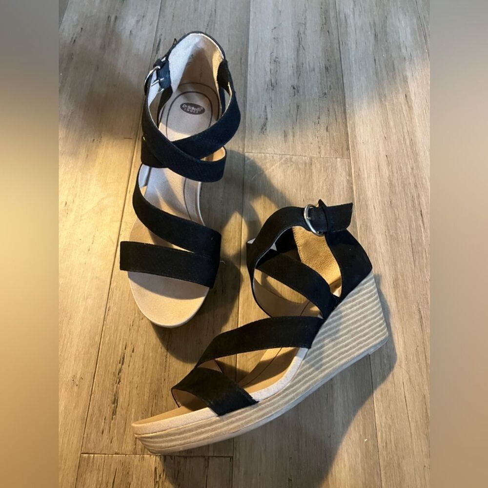 Black Strappy Wedge Sandals